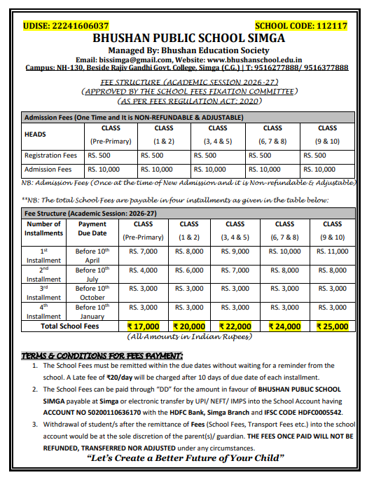 Bhushan Public School  Fees Structure
